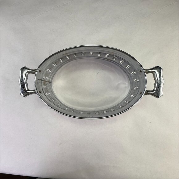 Vintage Oval Metal Filigree Serving Stand With Handles - Picture 6 of 15